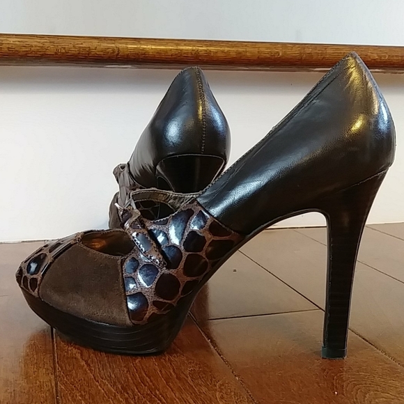 Marc Fisher suede & animal print platform heels Sz 8.5 - Picture 1 of 8